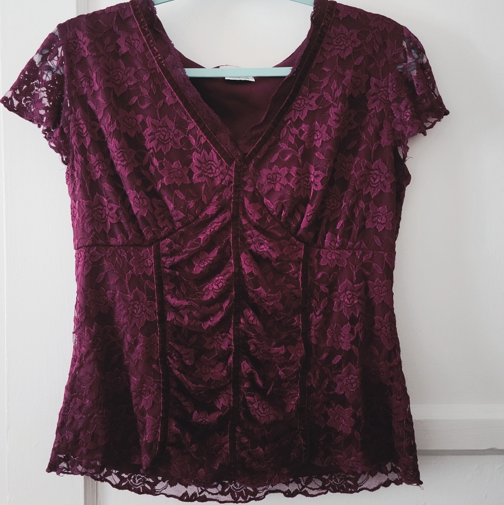 Burgundy Lace Blouse